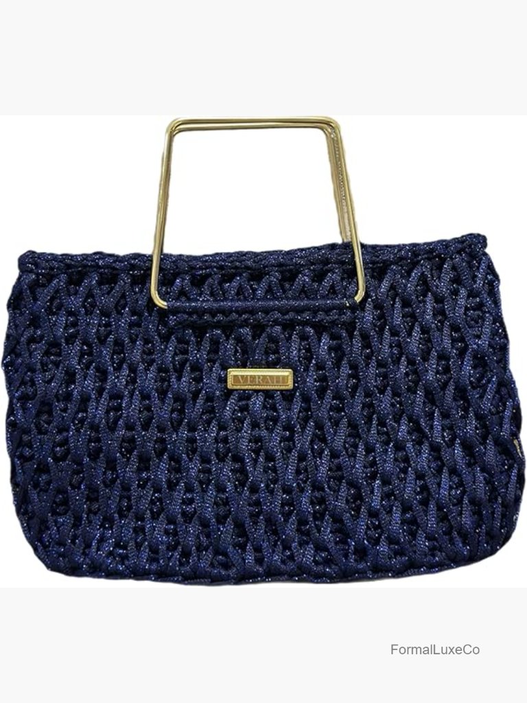 Handcrafted Woven Bag, Gold Square Handle, Structured Evening Purse, Top